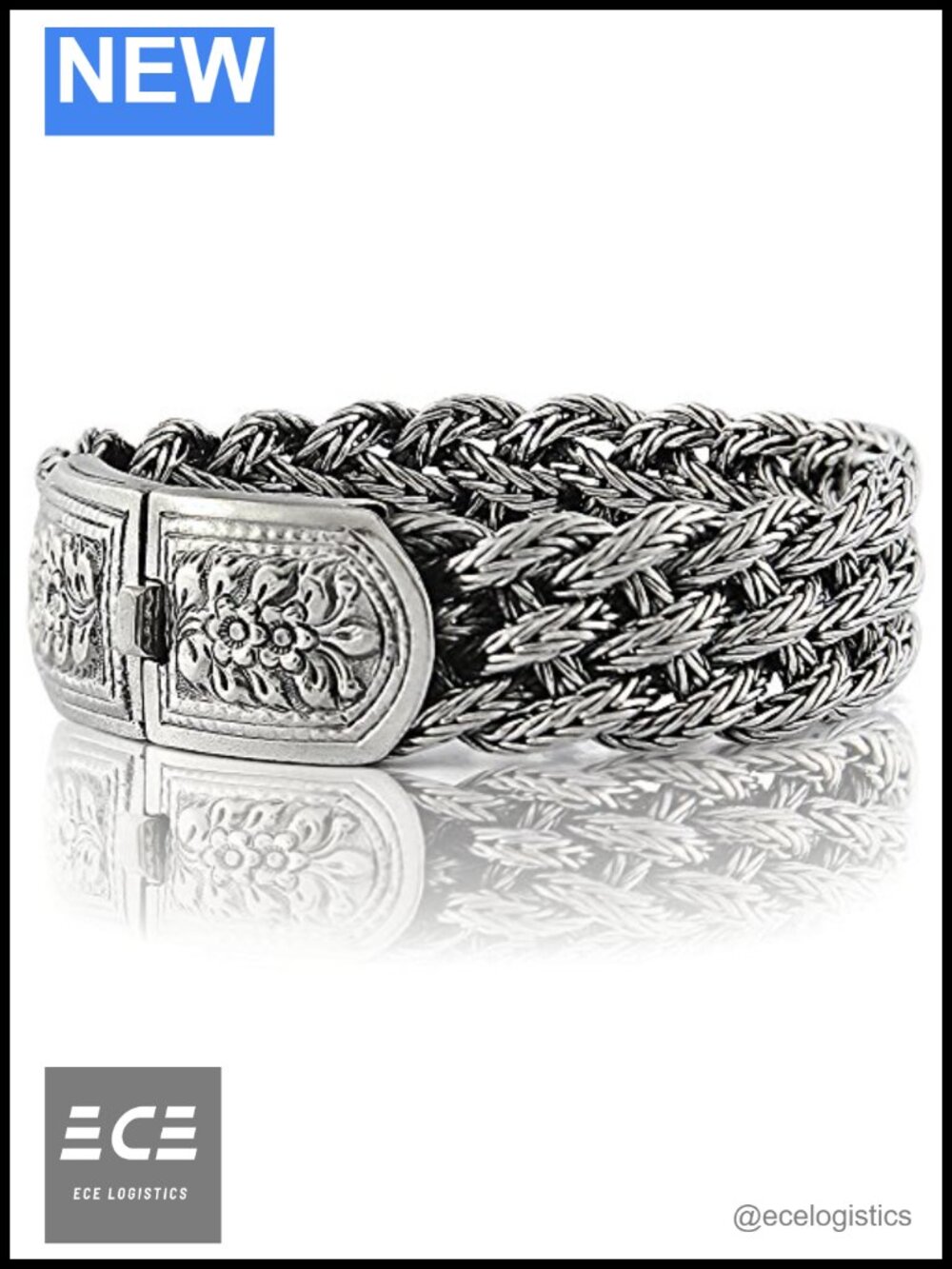 Solid 925 Sterling Silver Men's Braided Link Bracelet Victorian Style